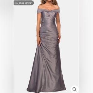LA FEMME
Off the Shoulder Satin Evening Dress